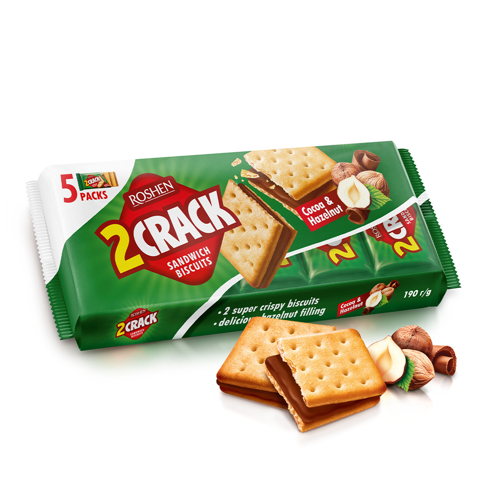 Roshen 2 Crack Biscuit wt Cocoa&Hzlnt Nut filling 190g