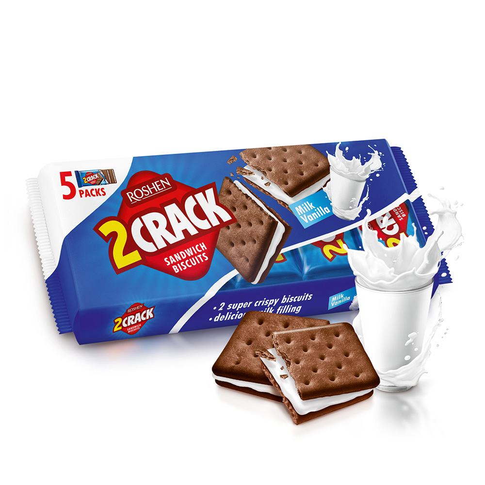 Roshen 2 Crack Biscuit wt Milk-Vanilla Filling 190g