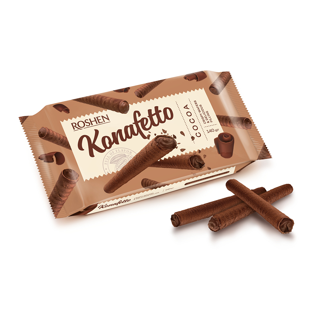 [3367] Roshen (3041) Konafetto Cocoa Wafer Rolls wt Cocoa Flav Cream 140g