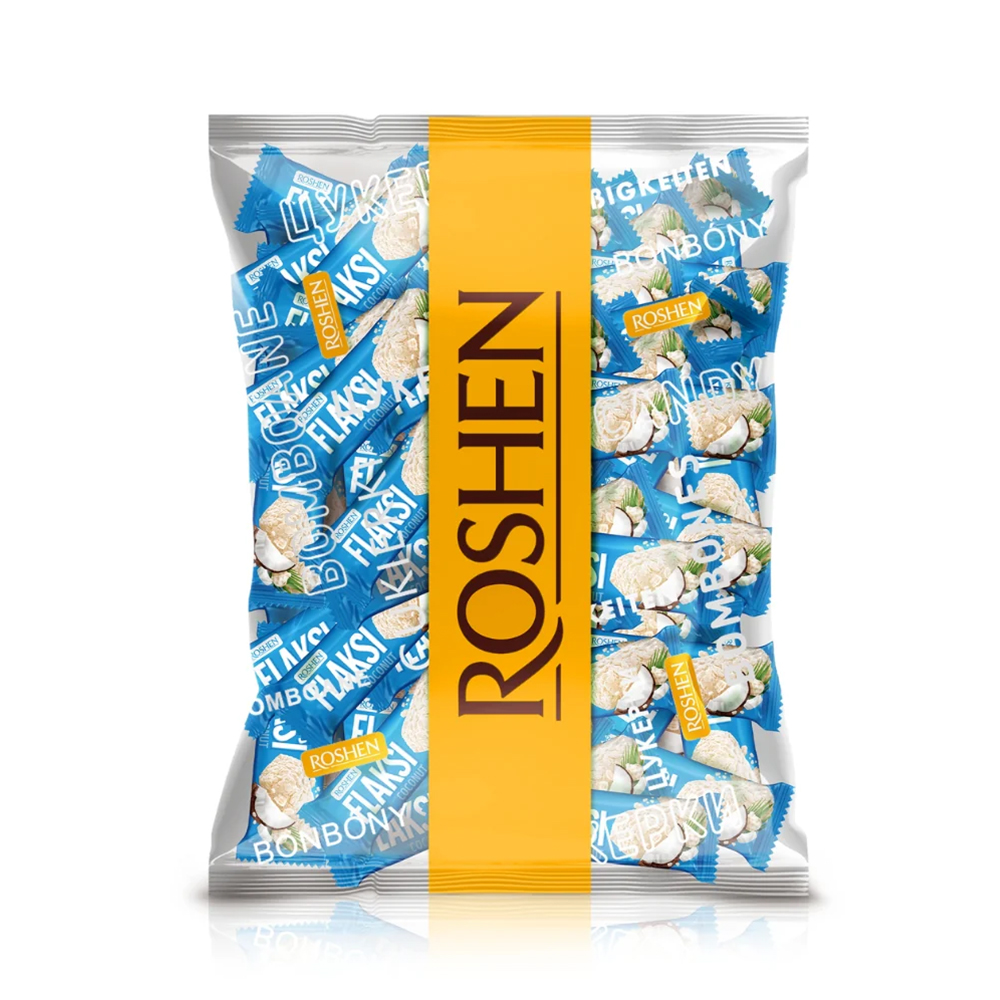 [3397] Roshen (7550) FLAKSI Coconut Sweets wt Wafer Flakes 500g