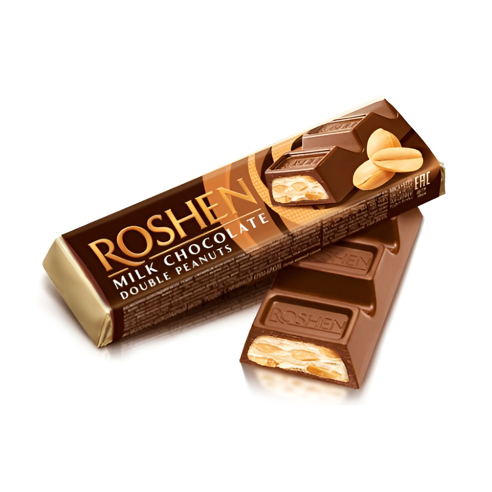 [3398] Roshen (9869) Double Peanut Milk Chocolate Bar wt Chopped Peanuts & Peanut Crm 39g