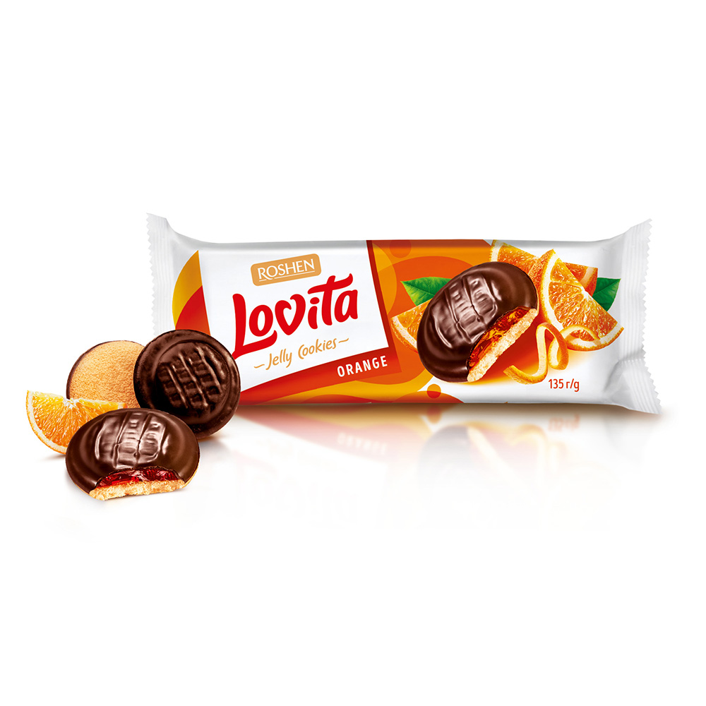 [3415] Roshen (4239) Lovita Jelly Cookies Biscuits wt Orange Flav Jelly Filling 135g