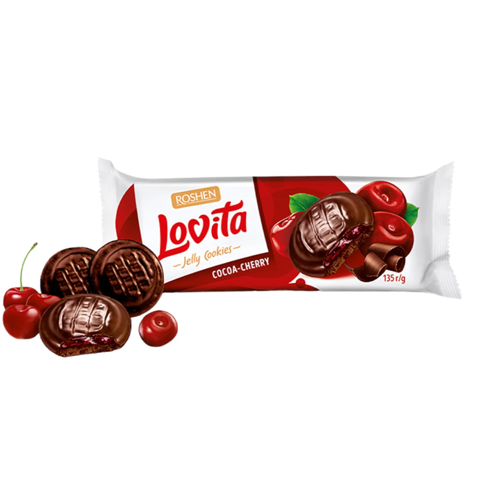 [3418] Roshen (5991) Lovita Cookies Biscuits wt Cherry Flav Jelly Filling 135g