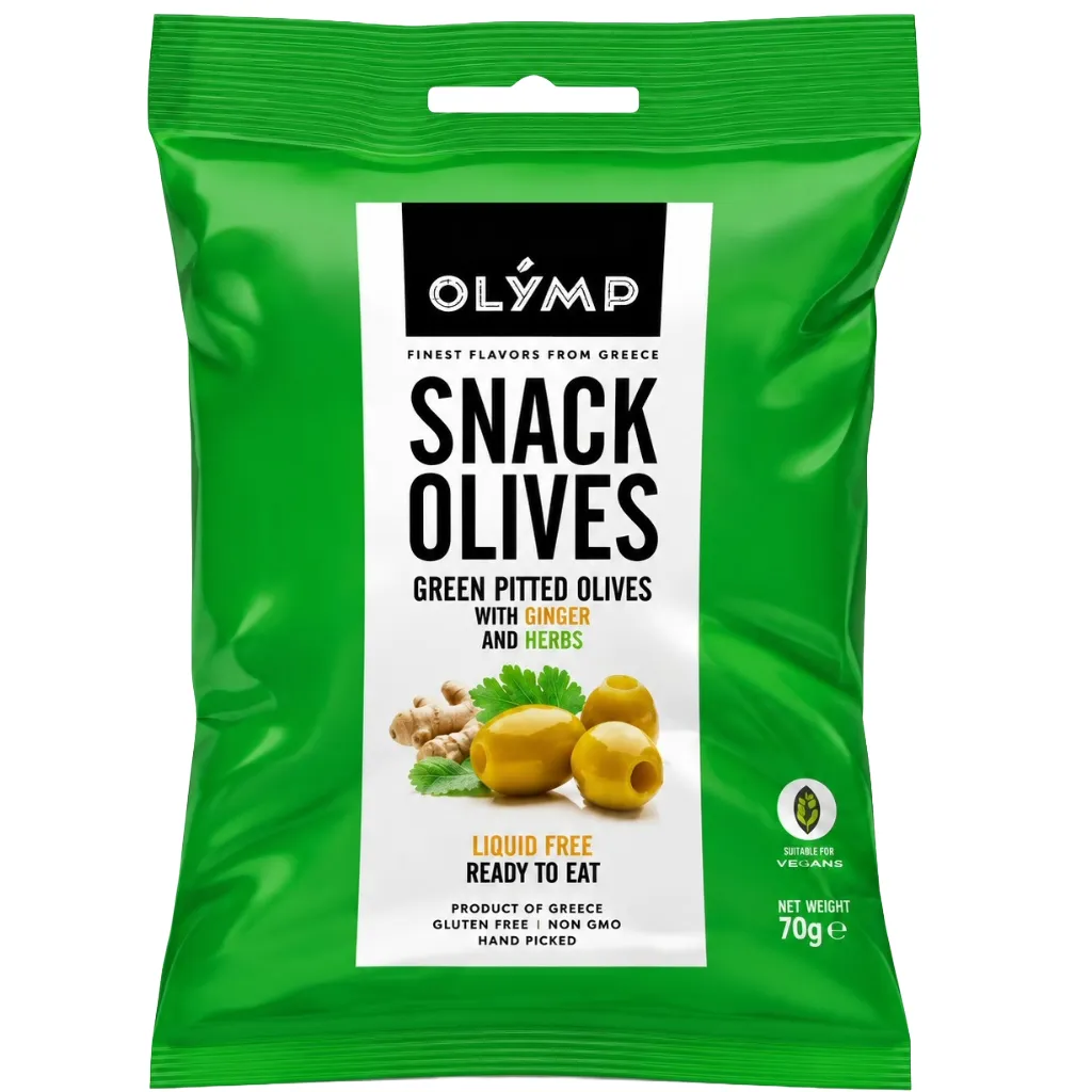 [3889] Olymp Green Pitted Olives wth Ginger & Herbs 70g