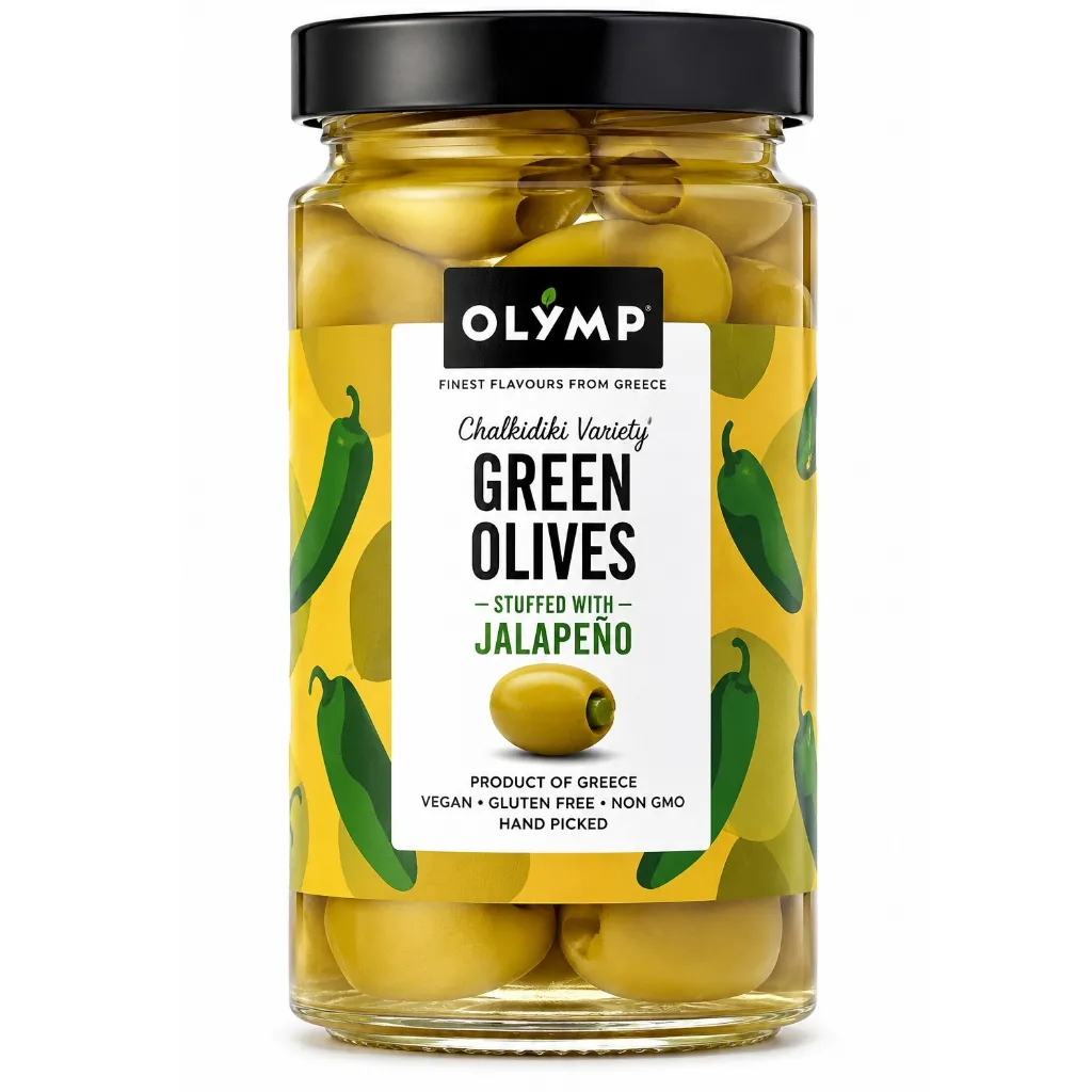 [3896] Olymp Green Olives stuffed wth Jalapeno 320g