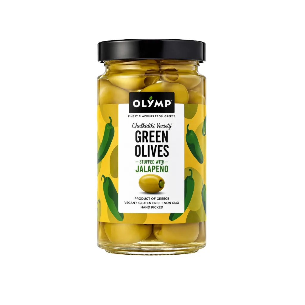 [3896] Olymp Green Olives stuffed wth Jalapeno 320g